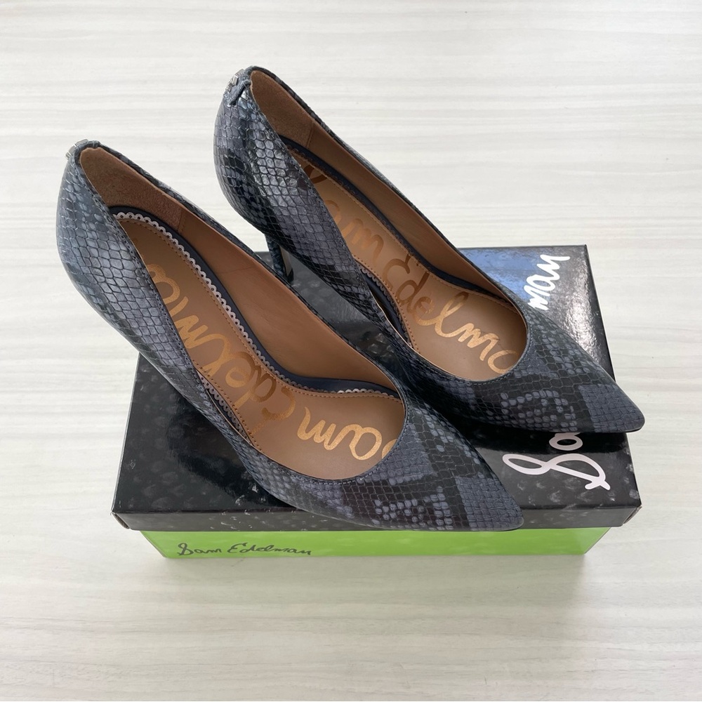 Sam Edelman Dark Blue Snake Skin Leather Stiletto High Heels